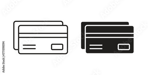 ATM card icons set. Simple line vector illustration