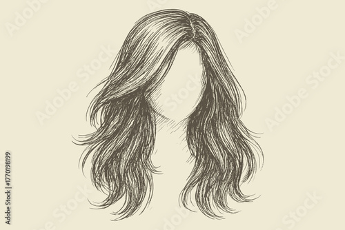 Parallel strands loose hair vector sketch long flowing illustration volume strokes