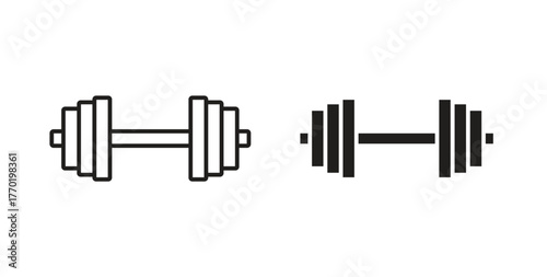 Barbell icons set. Simple line vector illustration