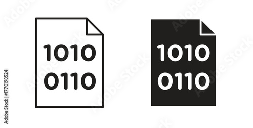 Binary code icons set. Simple line vector illustration