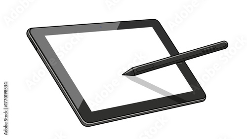 A digital tablet with a stylus in front of it