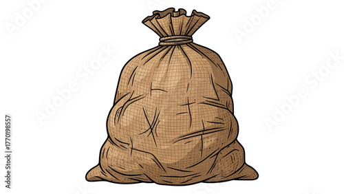 A drawing of a brown burlap sack tied at the top with a rope