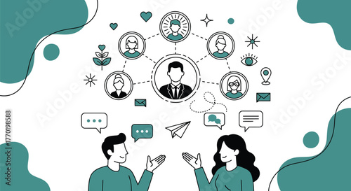 Diverse team connecting in a digital network, fostering collaboration and communication