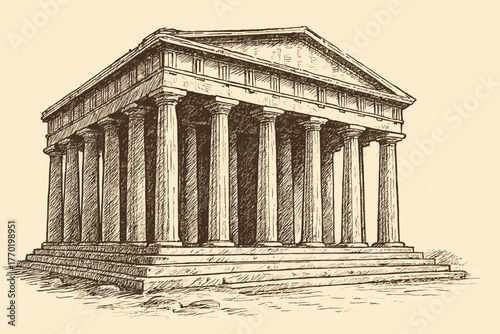 Ancient along details temple vector illustration outline columns shading sketch steps
