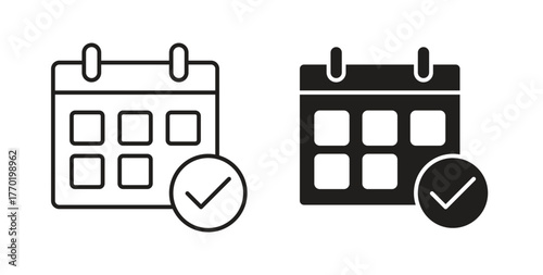 Calendar check icons set. Simple line vector illustration