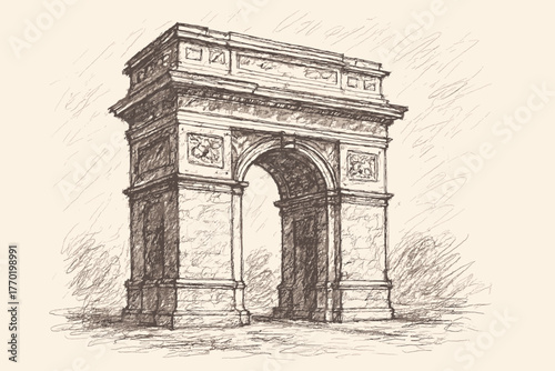Rough textures triumphal arch vector uneven sketch depth linework highlighting illustration