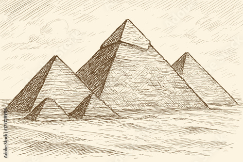 Shading illustration pyramid forming pyramids vector contour angled crosshatching geometry sketch desert