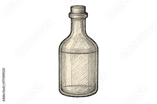 Clean lines drawn hand glass sketch illustration hatching shading effect contour vector