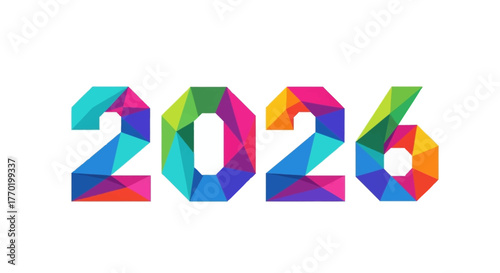 Colorful Abstract 2026 Display Crafted with Modern Geometric Facets and Dynamic Gradient Palette for Calendar and Event Design