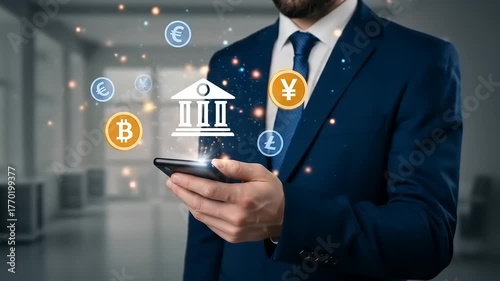 Digital Banking: Businessman Using Mobile for Online Transactions and Investment