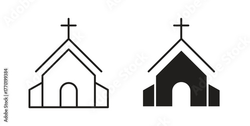 Church icons set. Simple line vector illustration