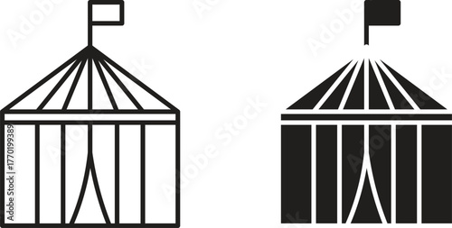 Circus tent icons set. Simple line vector illustration