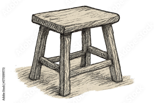 Contour uneven illustration wooden imperfections rustic rough shading vector stool strokes