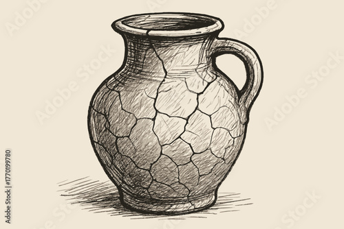 Cracks illustration sketch bold vector clay rustic surface strokes jug contour