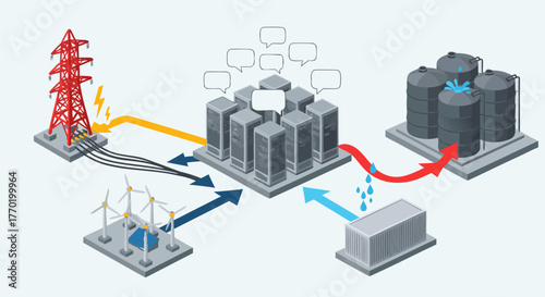 Sustainable Energy Ecosystem Power Grid, Data Centers, and Water Storage - A Conceptual Illustration