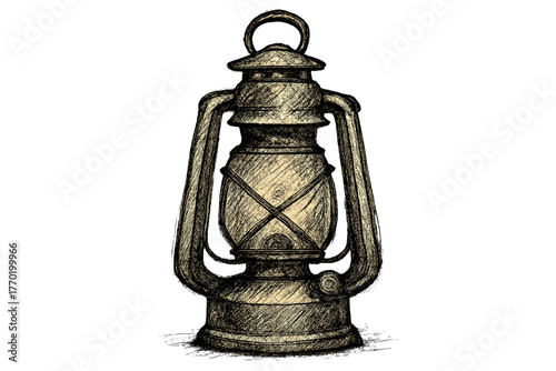 Vector bold rough surface metal uneven strokes outline textured illustration sketch lantern