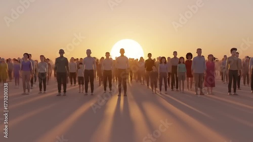 Diverse Crowd Standing Together at Sunset, Unity and Community Concept Video