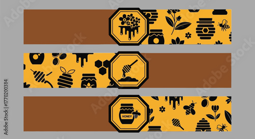 Sweet honey and bee motifs create a cheerful and natural backdrop for banners