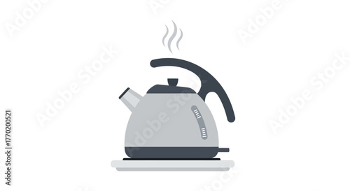 Sleek electric kettle with rising steam, symbolizing hot water preparation, perfect for daily tea, coffee, or instant meals in modern homes