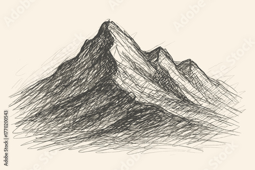 Silhouette scribbled vector strokes sketch expressive dense shading slopes scribble mountain illustration