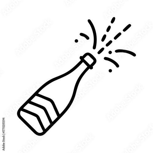 Champagne bottle exploding with bubbles in minimalist line art  