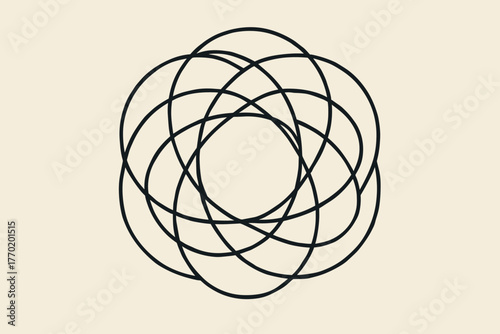 Geometric interlocking harmony modular spatial vector illustration flow depth circular radial forming