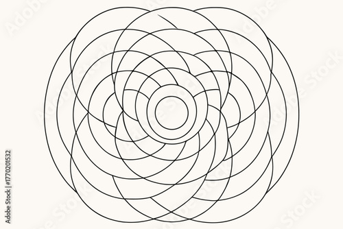 Vector illustration visual flow circular rings overlapping geometry pattern harmony rhythmic concentric