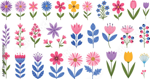 Vector floral design elements colorful flowers illustration set art