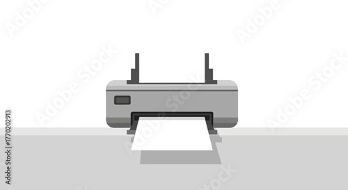 Office printer with paper output on a flat surface, illustration with clean design