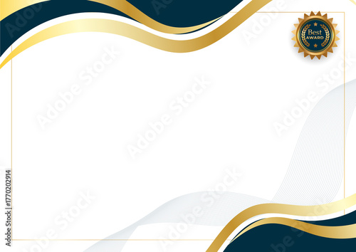 Elegant Certificate Template with Gold and Blue Waves. no text