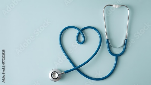 Blue stethoscope forming heart shape medical healthcare