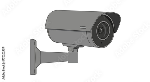 Schematic drawing of a modern bullet-style CCTV security camera for surveillance and property protection, isolated on a white background