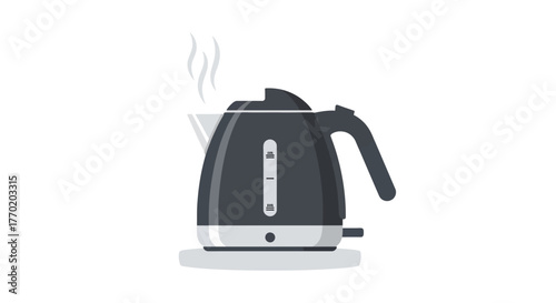 Flat vector icon of a steaming electric kettle boiling water. Modern kitchen appliance and household equipment for preparing hot beverages