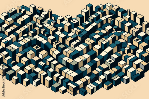 Modular symphony rhythmically forming blocks structured flow geometric illustration vector composition wave