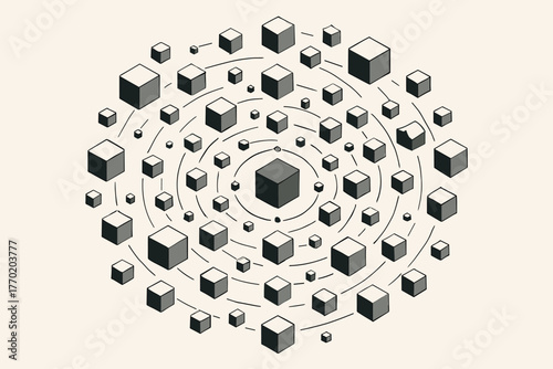 Cubes illustration orbit forming symmetry floating around orbits cube vector motion central