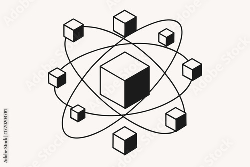 Motion perfect vector rotating orbit cube molecular elements illustration orbits geometric multiple