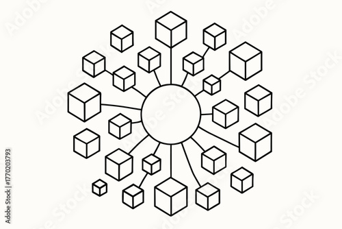 Harmony between forms cubical radial arranged vector core simple structure around cubic