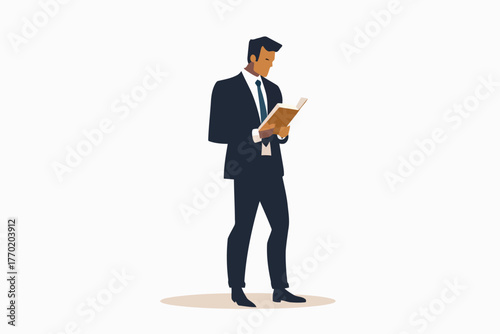 man in business suit reading book stock image isolated vector style