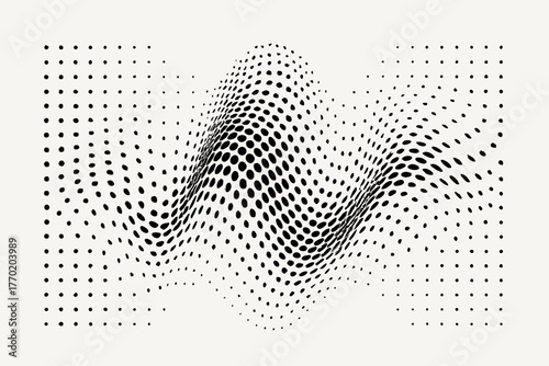 Dotwave amplitude gradually distorting symmetry illustration vector flow motion wave repetition precise