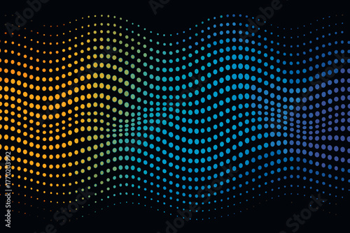 Gradient producing between smooth oscillating dots illustration arranged futuristic waves vector