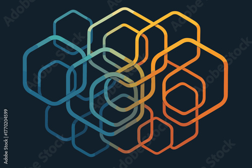 Loop layered mapping gradient illustration looping neural structures hexagonal featuring design vector