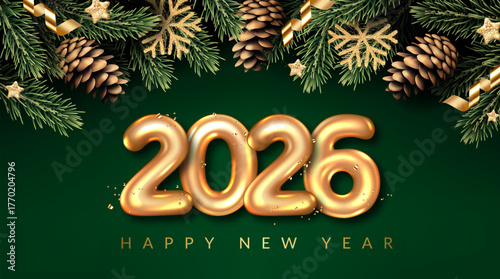 Christmas and New Year card with 2026 numbers	