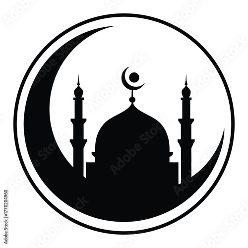 Islamic Mosque Silhouette Icons Set, crescent vector 