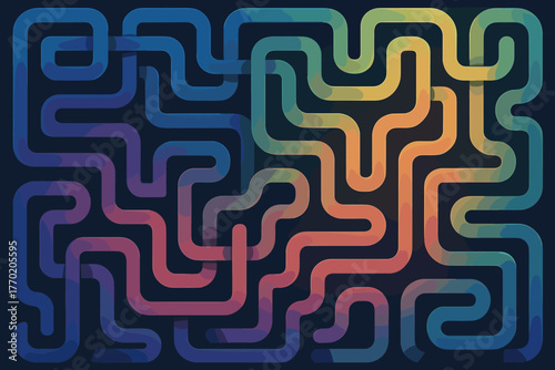 Labyrinth digital vector symbolizing paths illustration neon gradient complexity curved geometric harmony