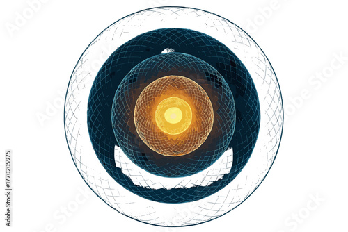 Geometric symmetry layers glowing structured illustration wrapping vector creating energy around core