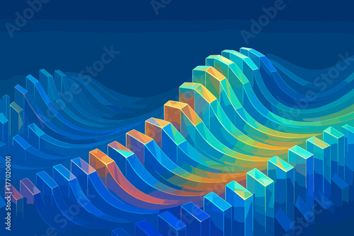 Prismatic flow light illustration undulating gradient radiant refraction vector arranged waves creating