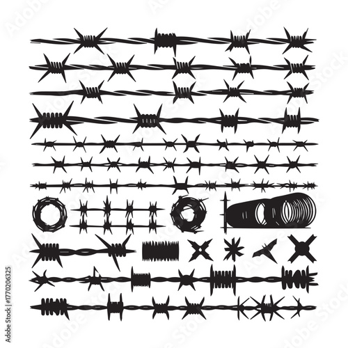Barbed Wire Vector Set – Realistic Razor Wire and Fence Designs