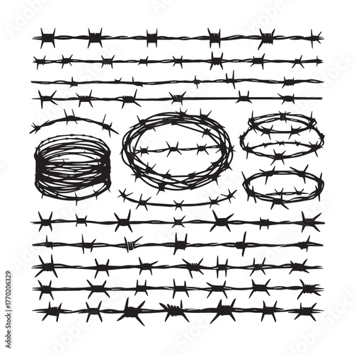 Barbed Wire Vector Set – Realistic Razor Wire and Fence Designs