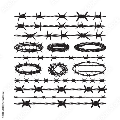 Barbed Wire Vector Set – Realistic Razor Wire and Fence Designs