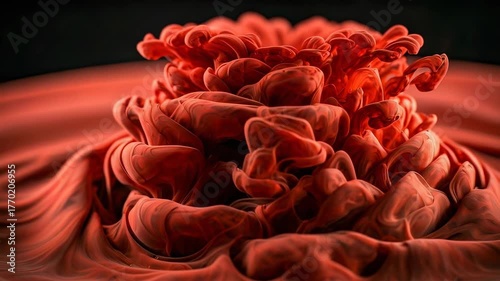 Abstract Red Ink Swirling in Water Creating Dynamic Flow and Texture